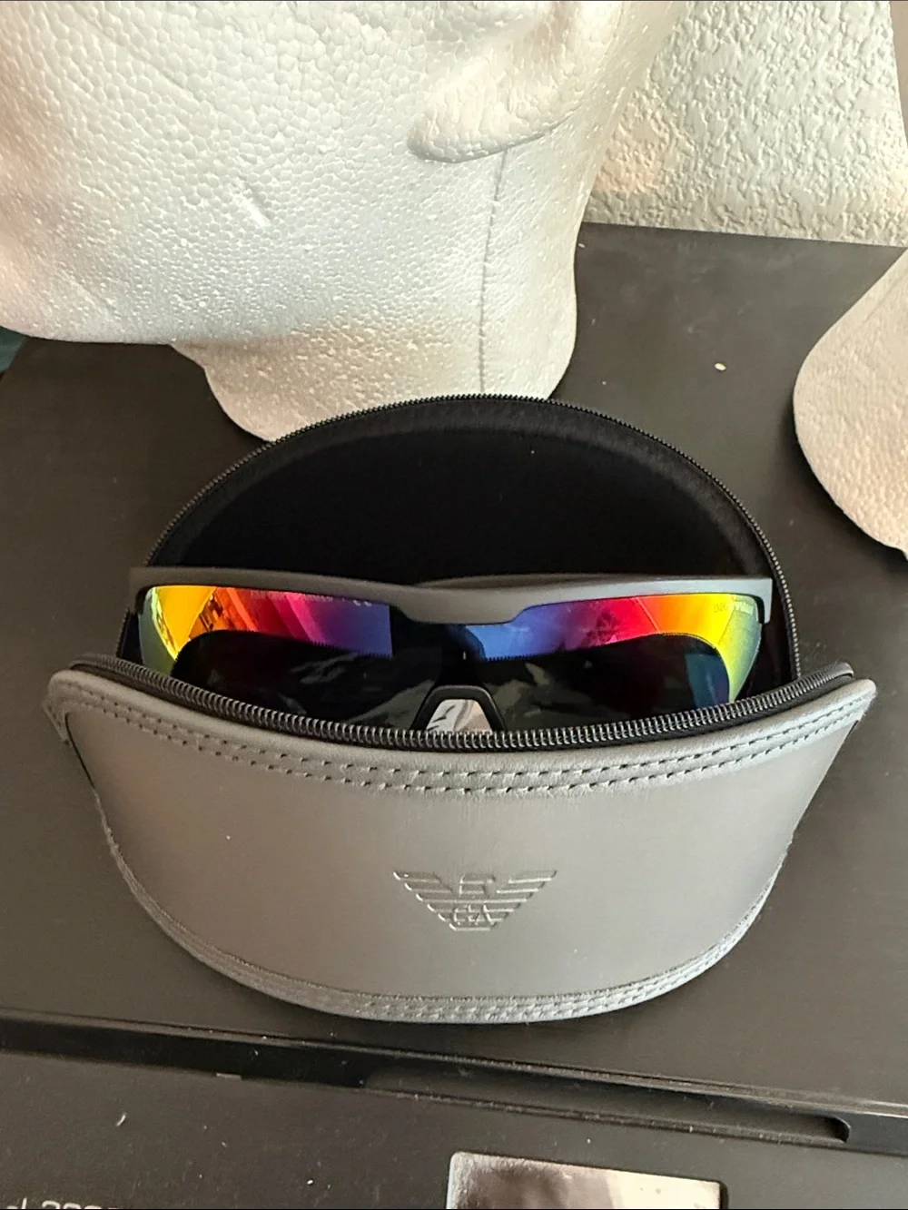 Giorgio Armani mirrored shield EA4116 with case cleaning rag and papers unisex